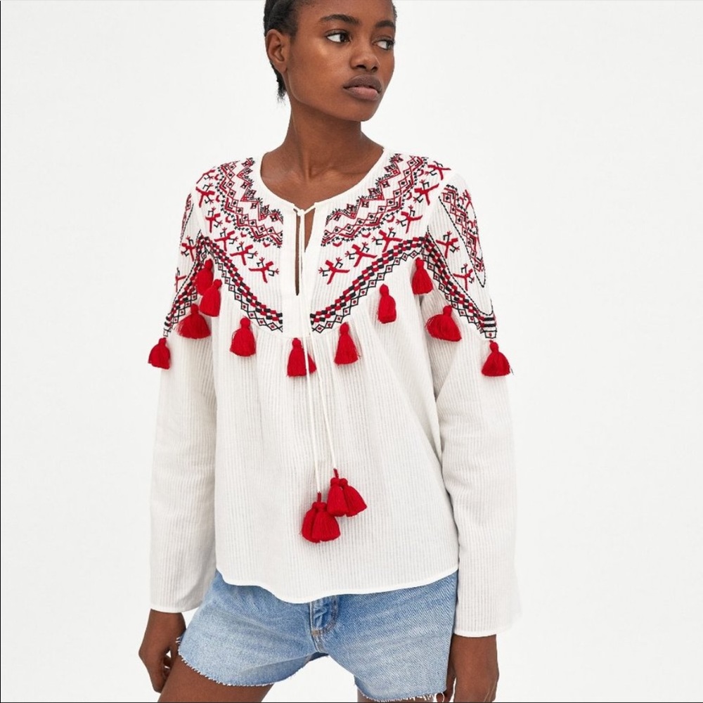 Zara | Embroidered Tassel Blouse XC
